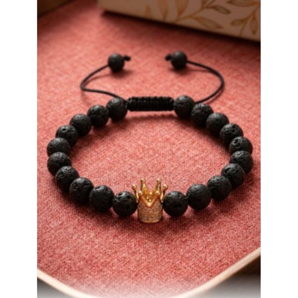 NWOT Unisex Luxury Black Lava Rock Crown Charm Bracelet – Adjustable